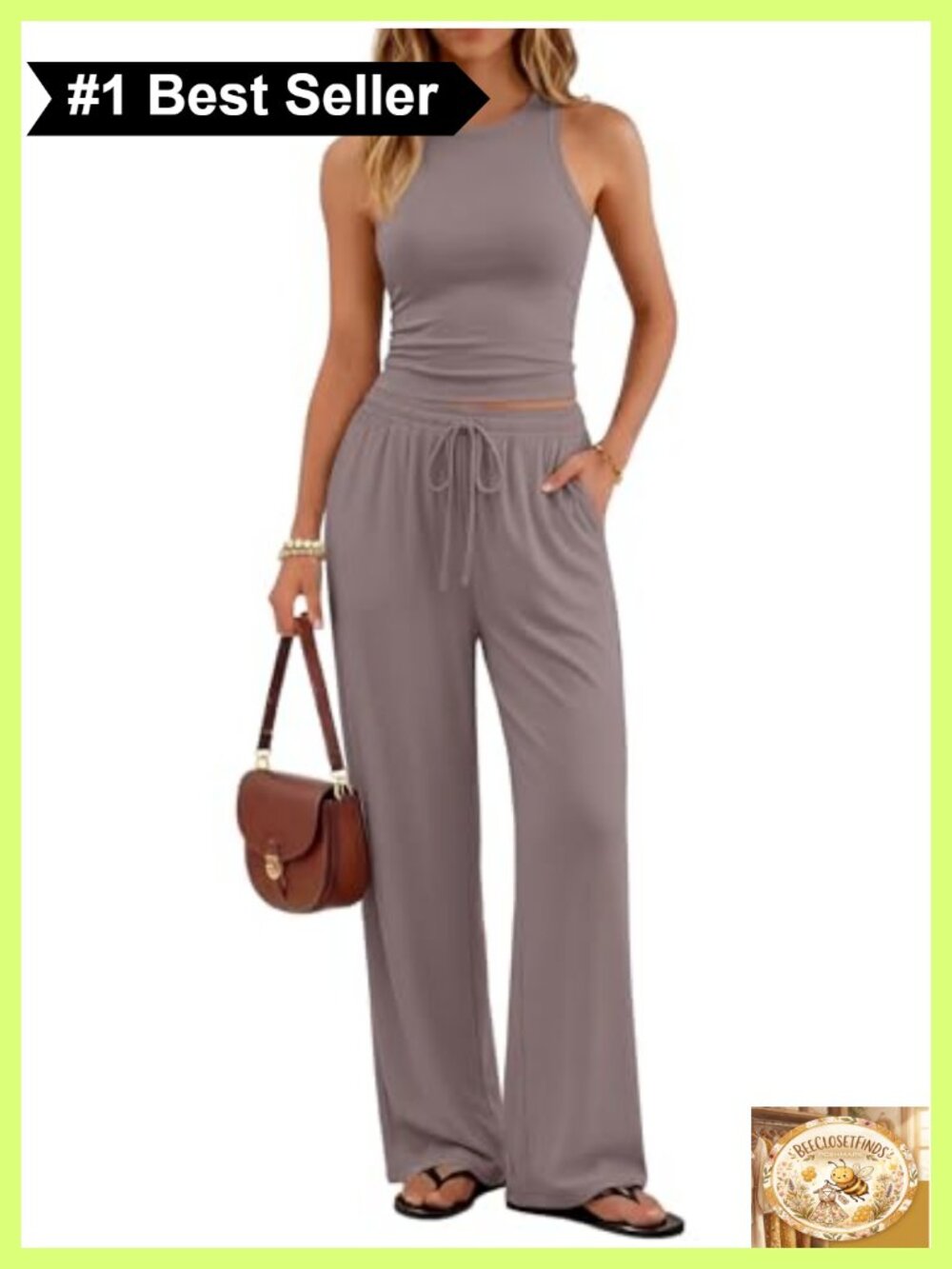 Trendy Queen Women's 2 Piece Lounge Set Wide Leg Pant Set Sleeveless